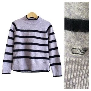Vineyard Vines Purple Blue Stripe Wool Cashmere Breton Stripe Mockneck Sweater